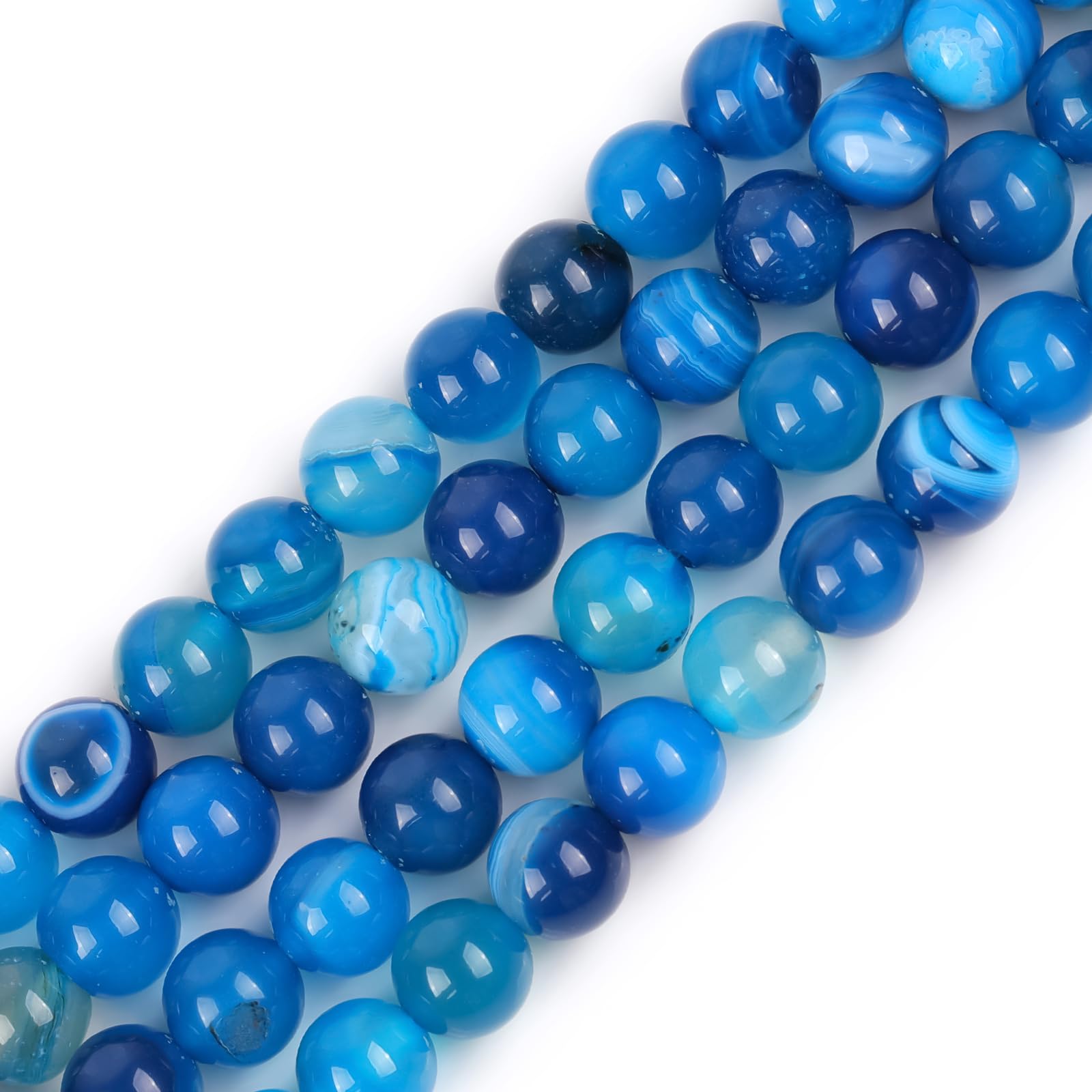 GEM-Inside 8mm Blue Banded Agate Stone Round Gemstone Semi Precious Loose Beads for Jewellery Making 15''