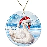 Swan Christmas Ornament - Bird Christmas Ornament - Animal Lover - Cute - Xmas Tree Hanging Decor - Ceramic Holiday Decoration Printed on Both Sides