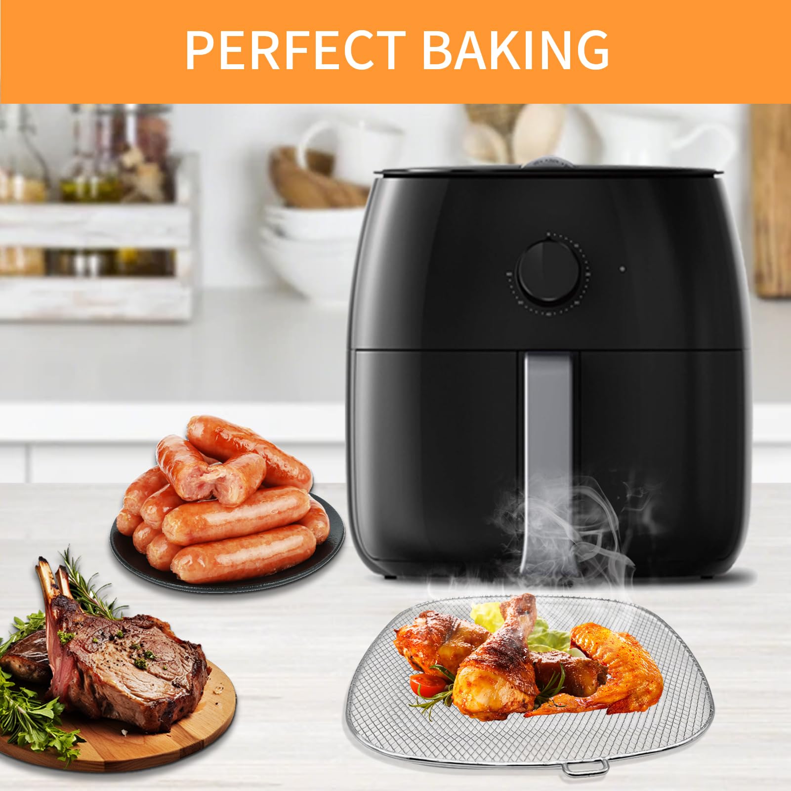 GCQ Air Fryer Accessories for Philips HD9630 Airfryer XXL, 9”×8.6” SUS 304 Stainless Steel Food Grade Air Fryer XXL Replacement Parts Basket Tray for Philips HD9650 HD9656 HD9750 HD9860 Air Fryer