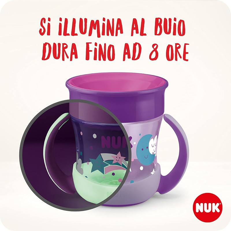 Mini Magic Cup Night Bicchiere salvagoccia | Bordo 360° anti-rovesciamento | 6+ mesi | Si illuminano al buio | Impugnatura facile | Privo di BPA | 160 ml | blu | 2 pezzi