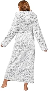 RONGTAI Women's Plush Fleece Hooded Robe Thick Nightgown Leopard Medium view 2