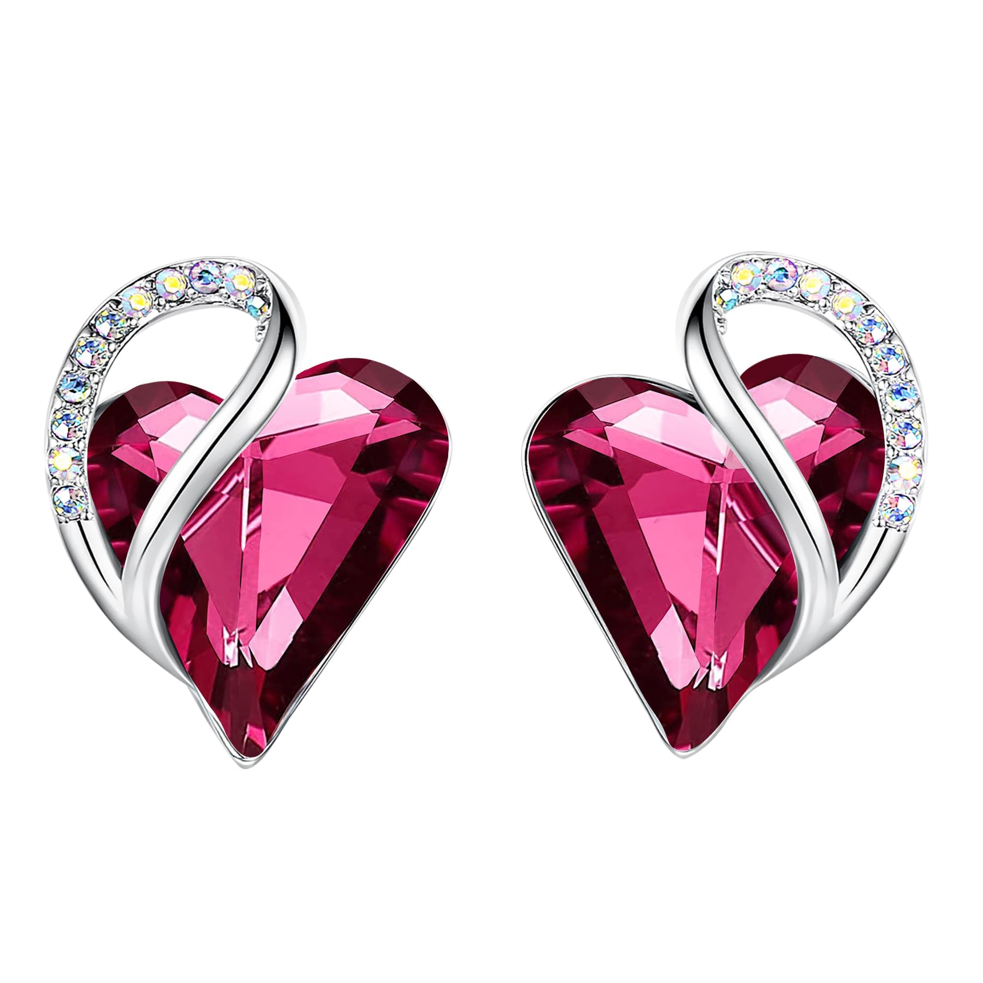 Leafael Valentine's Day Gift Earrings for Women, Infinity Love Birthstone Heart Crystal Studs, Allergy-Free Jewelry for Wife Mom Her, Silver-Tone, Gift Box Included