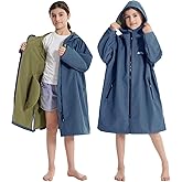 Hiturbo Kids Waterproof Swim Parka: Windproof Swimming Coat - Thin Fleece Lining - Oversized Swimmer Jacket