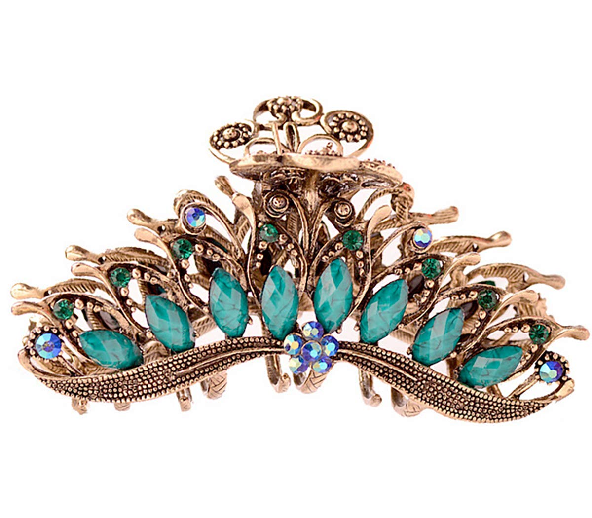 Fodattm Women Lady Girls Retro Flowers Hair Claw Clip Large Hair Updo Grip Bath Accessories for Thick Hair Vintage Alloy Rhinestone Non-Slip Hair Jaw Clips Hairpin Fancy Hair Clamp (Blue)
