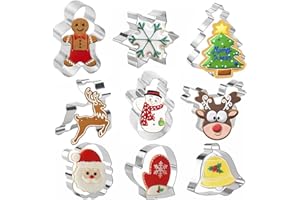 Christmas Cookie Cutters, 9PCS Holiday Shapes - Snowman,Christmas Tree,Snowflake,Santa Stainless Steel Winter Holiday Metal S