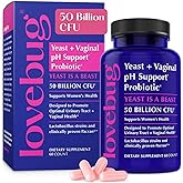 Lovebug Yeast and Vaginal Probiotics for Women pH Balance & Urinary Tract, 50 Billion CFU, UTI, BV, Odor Support with Lactobacillus, Bifidobacterium, Digestive & Vaginal Health Supplement 60 Capsules