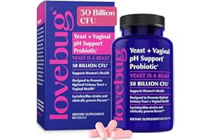 Lovebug Yeast and Vaginal Probiotics for Women pH Balance & Urinary Tract, 50 Billion CFU, UTI, BV, Odor Support with Lactobacillus, Bifidobacterium, Digestive & Vaginal Health Supplement 60 Capsules
