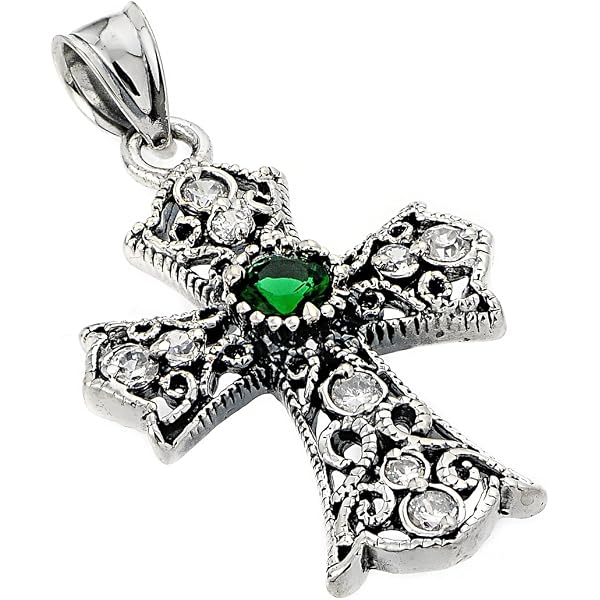 Silvershake Genuine London Blue Topaz 925 Sterling Silver Victorian Cross Pendant (3.1ct)