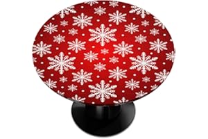 PARDICK Christmas Xmas Snowflake Decor Round Fitted Tablecloth Large Circle Table Cover with Elastic Edge Waterproof Wipeable Dining Table Cloths for Outdoor Picnic Party Patio Fit for 45"-56" Table