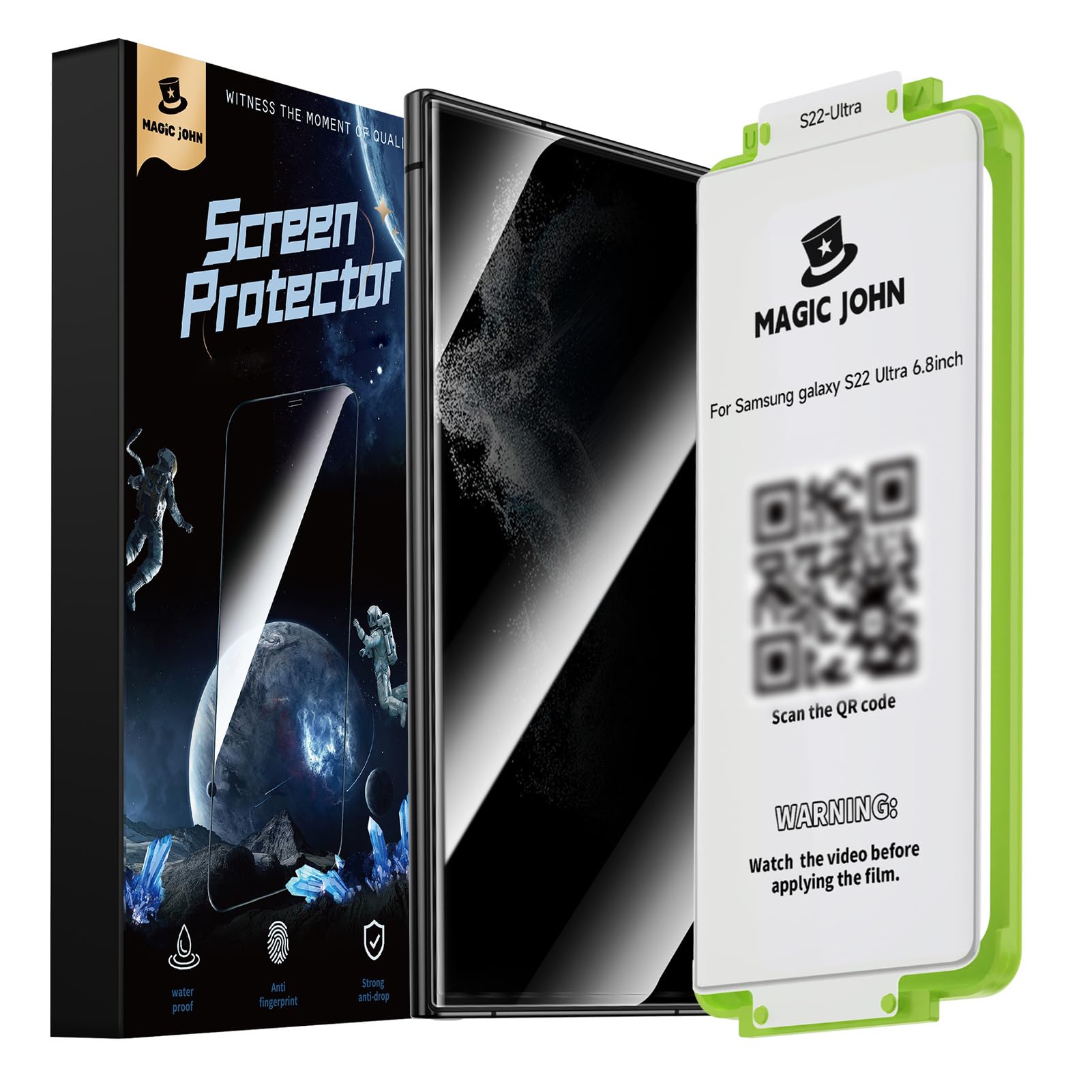 MAGIC JOHN 2 Pack for Samsung Galaxy S22 Ultra Privacy Screen Protector [PET film] Not Glass 6.8 inch,[100% Fingerprint ID Compatible] Anti Spy, Easy Installation Tray