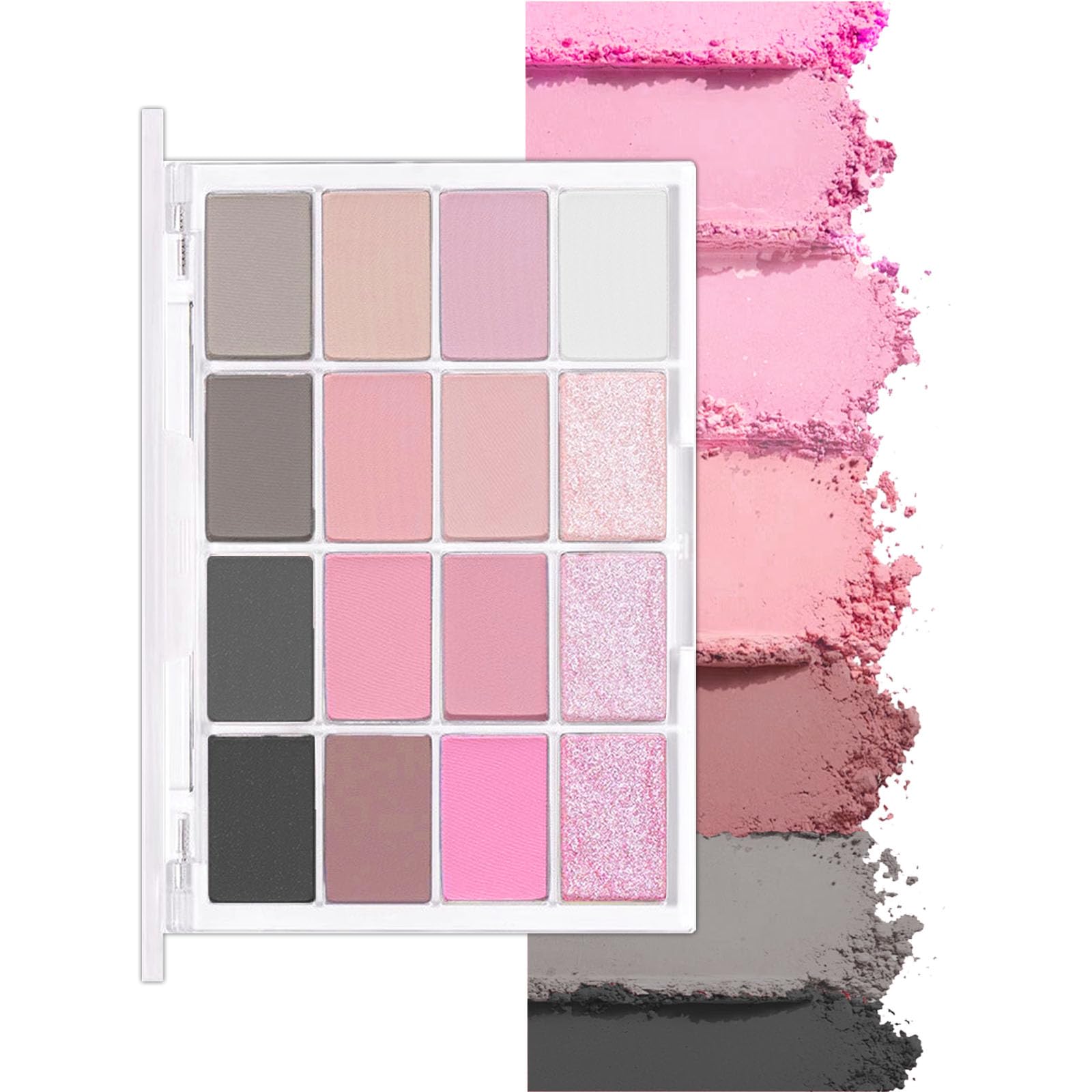 Pink Eyeshadow Palette Make-Up Palettes, Pink Black Shimmer Eye Shadow Pallets for Women, Glitter Eyeshadows 16 Colour Waterproof Long Lasting Highly Pigmented Cool Girl Eye Makeup