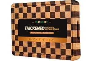 THETCHRY Cutting Boards for Kitchen, Thickened Checkered Cutting Board, Walnut & Acaia Wood Chopping Board with Juice Grooves