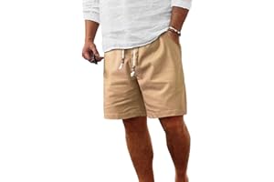 Comdecevis Men's Linen Shorts Casual Elastic Waist Drawstring Summer Beach Vacation Yoga Golf Shorts with Pockets