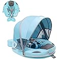 Mambobaby Floats with Canopy &Tail, Non-Inflatable Baby Float for Pool Add Tail Avoid Flip Swim Trainer Baby Floats for Toddler Boys Girls(Narwhal-Green)
