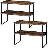OGEMXU Cabinet Shelf Organizers, 15.7 inches Large Kitchen Counter Shelf, Set of 4 Wood Kitchen Pantry Organizer, Storage Shelves for Countertop, Spice Rack, Stackable, Expandable, Metal Black, Brown