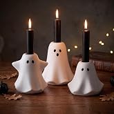 Halloween Ghost Taper Candle Holder, Spooky Halloween Candlestick Holders | Set of 3 Resin White Ghost Candlestick Holder for Fireplace, Cute Fall Home Decor, Party Centerpiece