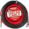 Powered By Rock 15ft Guitar Cable for Electric Guitar & Bass - Crystal Clear Instrument Cable & Tangle Free - 1/4 Inch Male to Male Inputs with a Right Angle Jack On One End to Secure Your Amp Cord