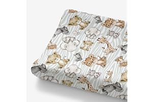HawSkgFub African Safari Jungle Animals Changing Pad Cover Baby Girls Boys, Giraffe Elephant Leopard Lion Zebra Diaper Change Table Sheet, Soft Stretchy Safe Snug Fitted Changing Mat Fit 32"/34" x 16"