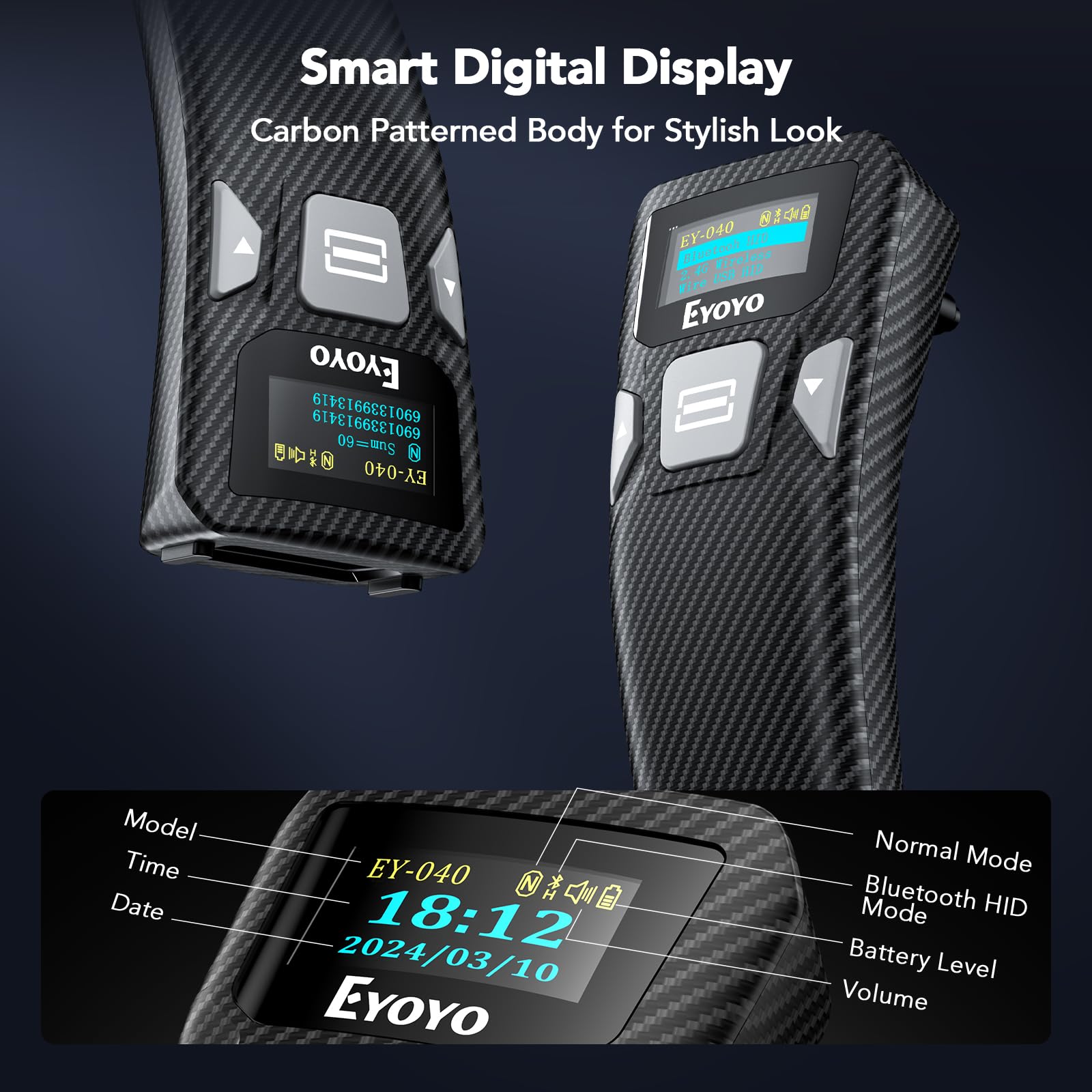 Eyoyo Mini Bluetooth Barcode Scanner: Portable 1D&2D QR Code Scanner with Digital Display for Library Book, Retail Store, Warehouse - Wireless & USB Wired Bar Code Reader for Android Phone PC Laptop