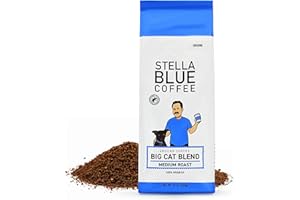 Stella Blue Ground Coffee, Big Cat Blend, Medium Roast, Caramel, Hazelnut and Fruity Notes, 100% Arabica, Ethically Sourced from Central and South America, 12 oz bag
