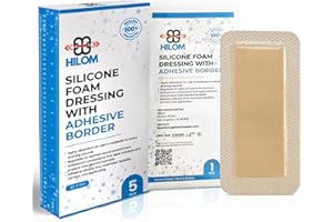 Hilom Silicone Foam Dressing with Adhesive Border 4 in x 10 in (5 Pack) Waterproof Dressing | Moist to Heavily Draining Wounds Including Pressure Ulcer, Burns, or Lacerations | Latex Free