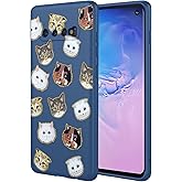 HTXWXJC Phone Case for Galaxy S10 Case, Samsung S10 SM-G973U Case Shockproof Flexible Bumper TPU Soft Case Cat Pattern Phone Cover for Samsung Galaxy S10 Blue Cat
