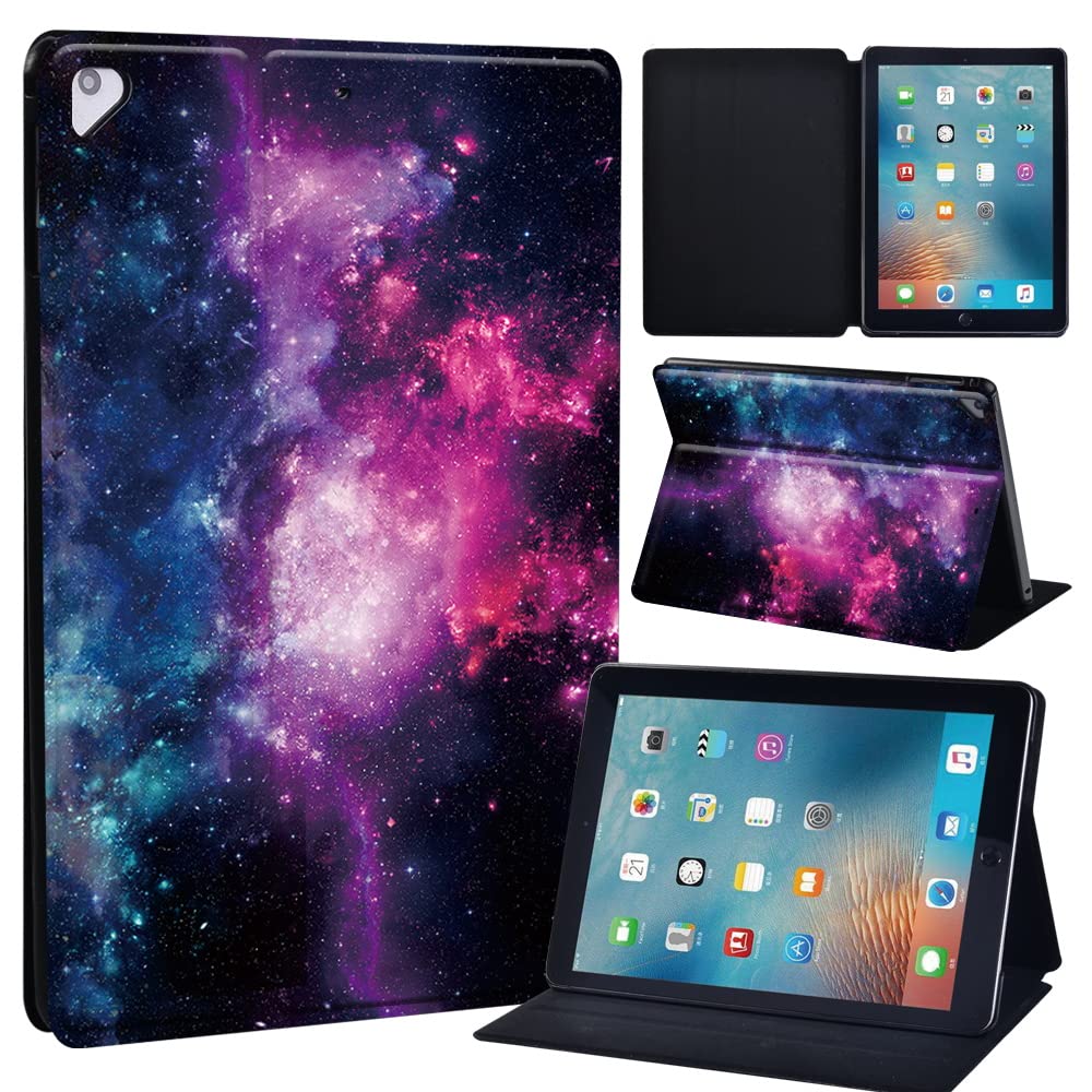 Leather slim lightweight Stand Cover Folio Case for Apple New iPad 9.7 2018 2017(6th Gen, 5th Gen)/iPad Air 2/iPad Air/iPad Pro 9.7 Tablet with Auto Wake/Sleep (pink cluster in space)