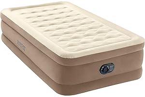 Intex Dura-Beam Deluxe Ultra Plush Air Mattress : Fiber-Tech – Built-in Electric Pump – 18in Bed Height – 300lb Weight Capaci