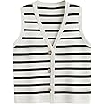 LILLUSORY Vest Tops for Women Striped Sweater Vest 2025 Summer Crochet Cropped Button Up Work Tank Top Outfits Clothes