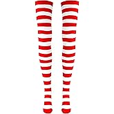 Skeleteen Red and White Socks - Over the Knee Red and White Striped Costume Accessories Stockings for Men, Women and Kids