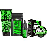 Beard Growth Kit w/ 2X Biotin Beard Balm for Men &amp; Mustache Wax + GROW 11-in-1 Mens Shampoo &amp; Conditioner (Hair Growth Shampoo for Men w/Biotin) + GROW Facial Hair Growth Oil (Made in America)