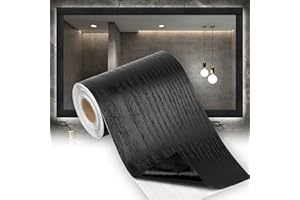 Okxiri Bathroom Mirror Frame Border, Peel &Stick Black Wood Grain Wallpaper Border (32.8 FT X 3.93 Inch)