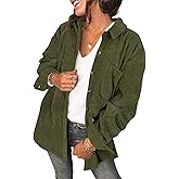 Saslax Womens Corduroy Shirt Long Sleeve Oversized Button Up V Neck Blouses Tops Loose Shacket Jacket