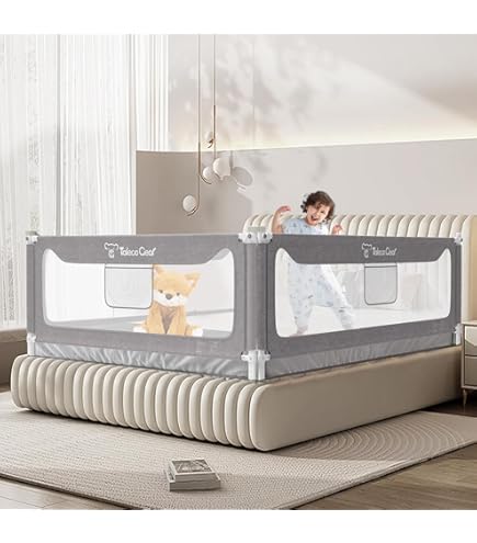 FAMILL Toddler Bed Rail - 60 Inch Foldable Bed Guard With U-Shape Base For Queen Beds