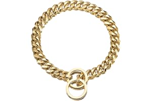 Fully Welded 18K Gold Dog Collar,Heavy Duty Choke Cuban Dog Chain for Large Dogs,Strong Stainless Steel Links Slip Chain Trai
