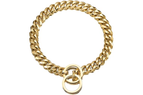 Fully Welded 18K Gold Dog Collar,Heavy Duty Choke Cuban Dog Chain for Large Dogs,Strong Stainless Steel Links Slip Chain Trai