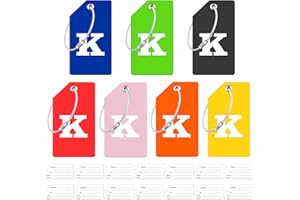ZFAMYZH 7 Pack Initial Luggage Tag, Silicone Luggage Tags for Suitcases with 14 Name ID Card Perfect to Quickly Spot Luggage Suitcase (K)