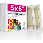 PHOENIX Small Stretched Canvas for Painting 5x5 Inch/8 Value Pack, 8 Oz Triple Primed 5/8 Inch Profile 100% Cotton White Blank Canvas, Square Framed Canvas for Oil Acrylic & Pouring Art