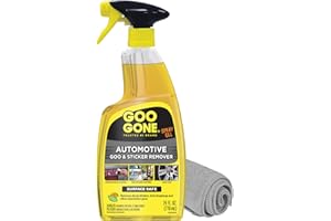 Goo Gone Automotive Adhesive Remover, Goo & Grime Cleaner for Bumper Stickers, Decals, Tree Sap, Brake Dust, Bird Droppings, Gum, Spray Paint, Asphalt, 24 oz with MicroFiber Buffing Towel