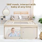 BEJOY Baby Playpen 150cm Large Safe Indoor Outdoor with Mesh Door Beige view 5