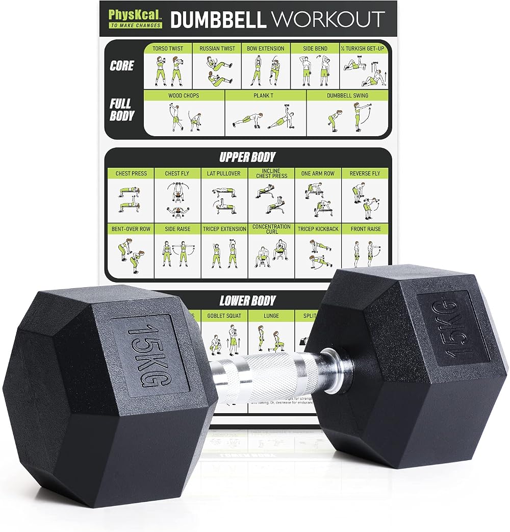 PhysKcal Hex Dumbbells 15kg Single Poly Coated No Odor Home Gym