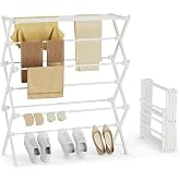 SpaceHidden Foldable Clothes Drying Rack, Reinforced Joints, White | 35 lbs load, rustproof carbon steel, adjusts 17.7"-29"W, indoor &amp; outdoor, tool-free