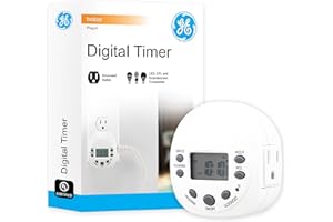 GE 7-Day Programmable Indoor Digital Timer, 1 Grounded Outlet, Weekly / 7 Day Cycle Plug for Electrical Outlets, 125 VAC Light, Plug, Lamp, White, 1 Pack, 15150