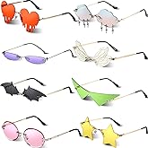Juinte 8 Pcs Irregular Sunglasses Set Heart Sunglasses Flame Cloud Butterfly Star Rimless Shape Party Favors (Stylish Style)
