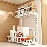 FapZox Under Sink Organizer, Under Sink Organizers and Storage, 2-Tier Pull Out Under Cabinet Organizer Storage Shelf, Metal Frame, Height Adjustable Rack for Bathroom Kitchen Pantry