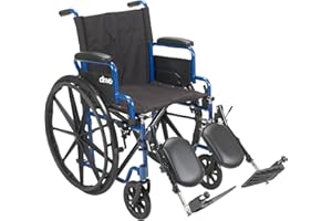 Drive Medical Blue Streak Lightweight Foldable Wheelchair - Enhanced Mobility Support - Durable Construction - Padded Comfort - Swing-Away Leg Rests - Desk Arms - Blue/Black - 18 Inch Seat