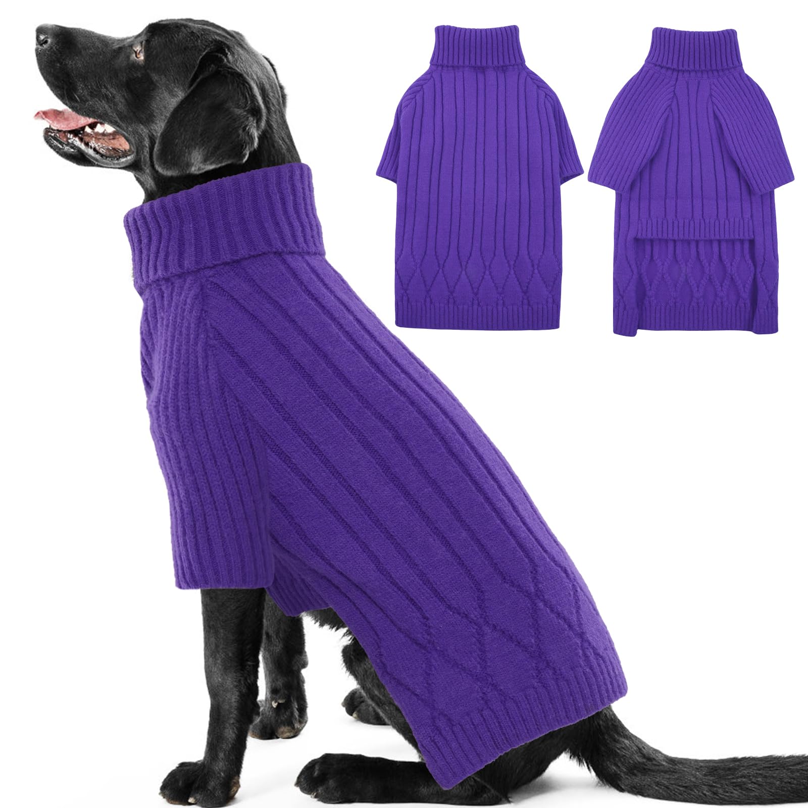 OUOBOB Large Breed Dog Jumpers, Warm Winter Fall Dog Jumpers for Dog Girls Boys, Turtleneck Dog Knitwear,Doggie Christmas Jumper,Pet Sweatshirt Clothes Outfit Knit Great Dane,Doberman(Purple XXXXL)