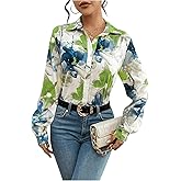 OYOANGLE Women's Floral Print Button Up Long Sleeve Blouses Top Casual Work Collared Shirts