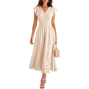 GRACE KARIN Women's 2026 Summer Floral Eyelet Maxi Dress | Side Pockets,Ruffle Sleeve V Neck A Line Flowy Dresses,Wedding Gue