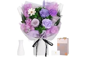 MAMAMIKO Preserved Flowers Bouquet - Forever Flowers for Delivery, Real Eternal Roses Bouquet Gifts for Women Mother Mom Girlfriend Wife Anniversary Birthday Present for Her, Light Purple